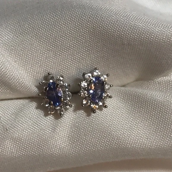 Genuine Tanzanite and Zircon Earrings - Picture 1 of 3